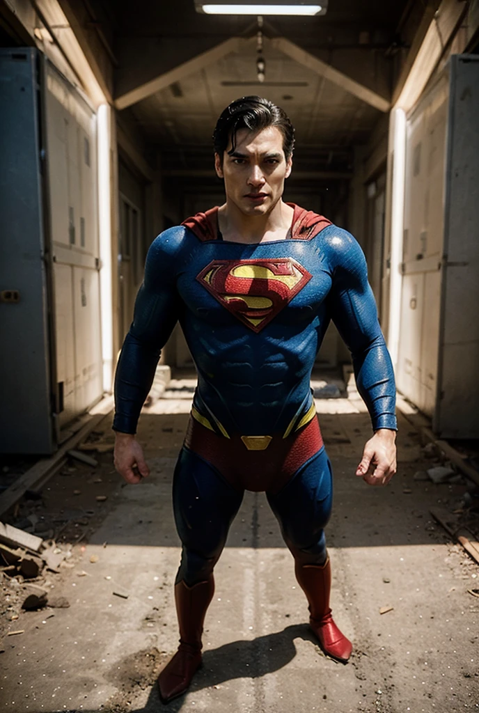 (highres,realistic) a man in a superman costume flying through the air, airbrush painting by Randy Vargas, cgsociet, artgerm, ross tran, and artgerm, masayoshi suto, and artgerm, with ultra-detailed metallic textures and vibrant colors. The man is shown in mid-air, soaring above the cityscape, with his cape billowing in the wind. His muscles are defined, and the intricate details of his costume, including the S emblem on his chest and the textured fabric, are clearly visible. The background features a dynamic city skyline, with skyscrapers reaching towards the sky and birds flying in the distance. The lighting is dramatic, casting long shadows and illuminating the scene with a sense of energy and power. The overall artwork has a photorealistic style, capturing the essence of the superhero and bringing him to life in a dynamic and visually stunning manner.