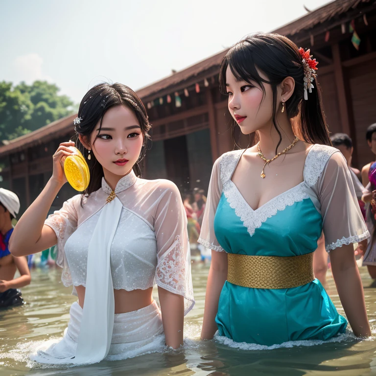(Full Body of Extremely Detailed((Sexy Maid Group in a row:1.37))), KAWAII perfect face, Reflective Eyes, Detailed(Delicate Clothing textures), Correct Attractive Leg Line, Dynamic Joyful Expressions LifeLike Rendering, Specular Reflection, TopQuality 8K Ultra-detailed masterpiece (ProfessionalPhoto:1.37), (Acutance:0.8), (Luminism:1.28), Sparkling water surface with Reflection and Refraction (((Bathing in the Lake) Petals Dance)Tyndall Effect), Colorful Horizon, Starry Light particles, ((Full body from side)), {Kissing|Thigh Gap|Cute Peach AssFocus|(NakedApron with Overflowing SideBoob)}, Radiant Fine Skin with Transparency, (Exposed:0.4) {Pure White Hair|Pink Hair|LightBlue Hair|Blonde|Liquid Hair|(Red Tie)}, Perfect Lighting 