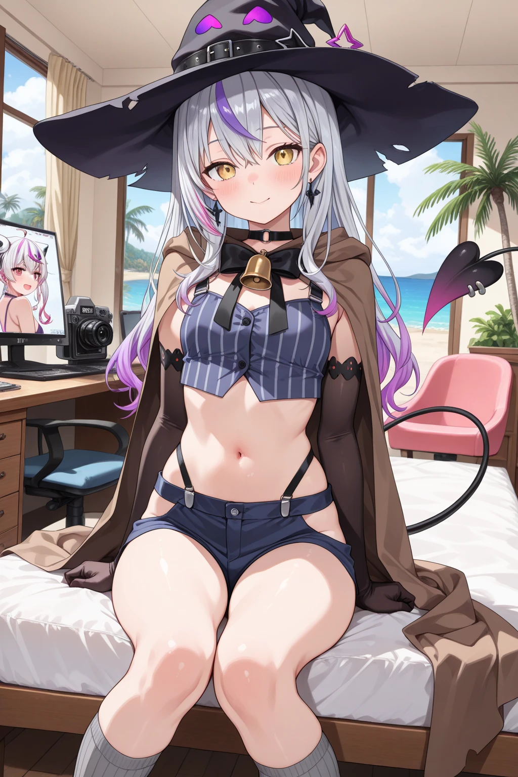 God quality,  anime moe artstyle,best anime 8k konachan wallpaper,badass anime 8k,perfect ???????, (Please draw A girl in a off shoulder bikini walking on the beach.),break, 1girl, (Solo,Loli,child,12-year-old:1.3),(dark tan skin), Full limbs, complete fingers, long hair, silver hair,  androgynous charm,flat chest, Small butt, groin, Small eyes,finely 8k detailed beautiful red eyes,Ponytail, anklet, sun hat, in the rural beach. break,ultra-detailed,high resolution,super detailed skin, professional lighting,(sexual illustration:1.2),
