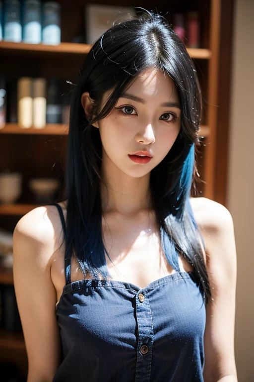 32K, Highest quality, masterpiece, Realistic, Very detailed,  photograph, High resolution, 行photograph, High resolution, Confused, Smoother light, Official Art, Written boundary depth, Bright light,
close, thin, Detailed face, anger, Beautiful details in the eyes, 19 years old Korean, cute, Highest quality real texture skin, Taking off the dress, I can see her nipples