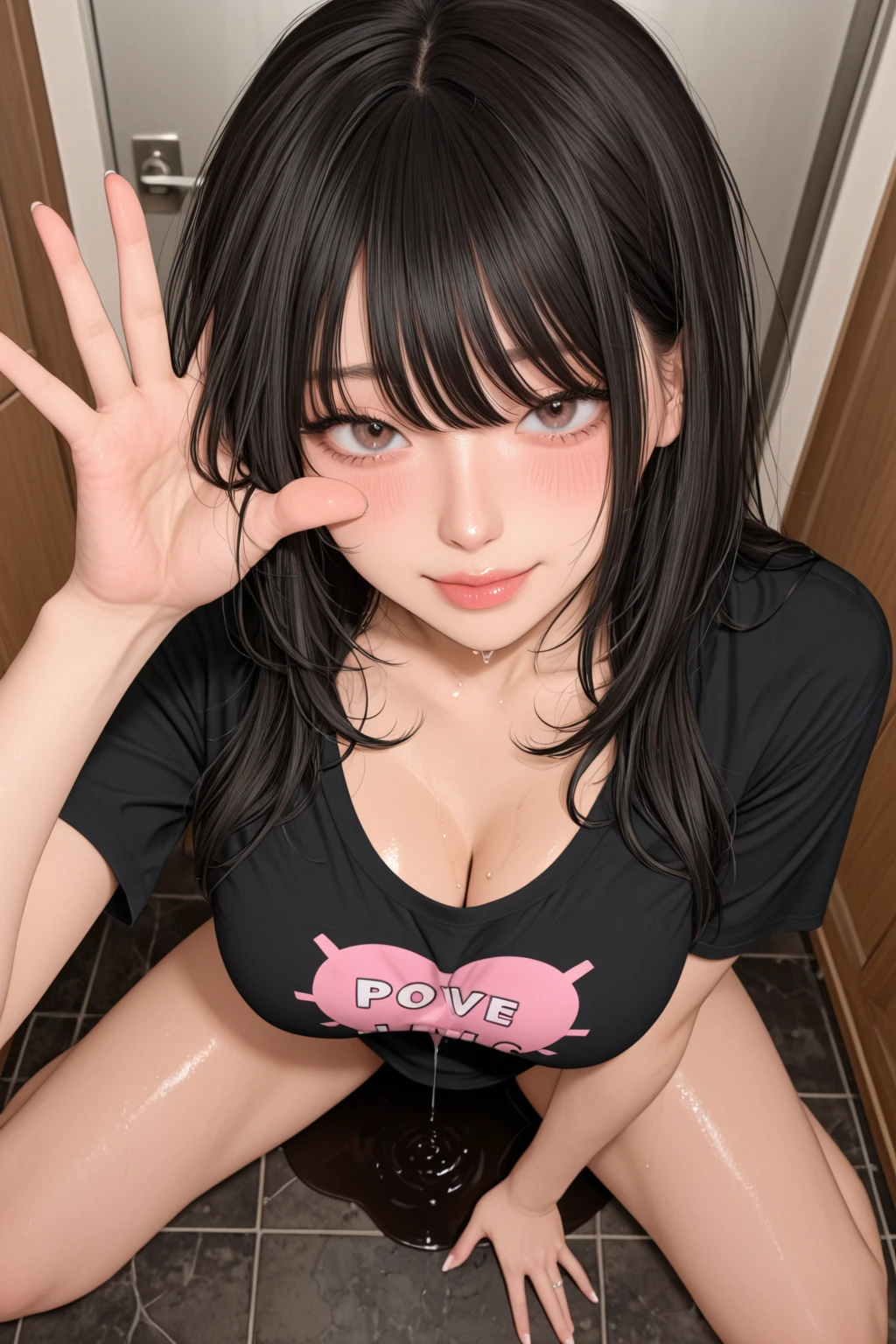 (((facial, looking up,
stick tongue out, fellatio, blowjob face))), (((cum in breasts))), (((cum on hair))), (((spoken heart, orgasm))), (((24yo, erotic gyaru))), masterpiece, (((wearing shiny tight swim wear))), (kneeling), ((large breasts)), ((large hip)), ((nsfw, vulgality)), (shiny skin), (((fellatio, skindentation))), photorealistic, realistic, solo, photorealistic, best quality, ultra high res, YuraS, bed, parted lips, beautiful, masterpiece, best quality, extremely detailed face, perfect lighting, ultra high res, ultra detailed