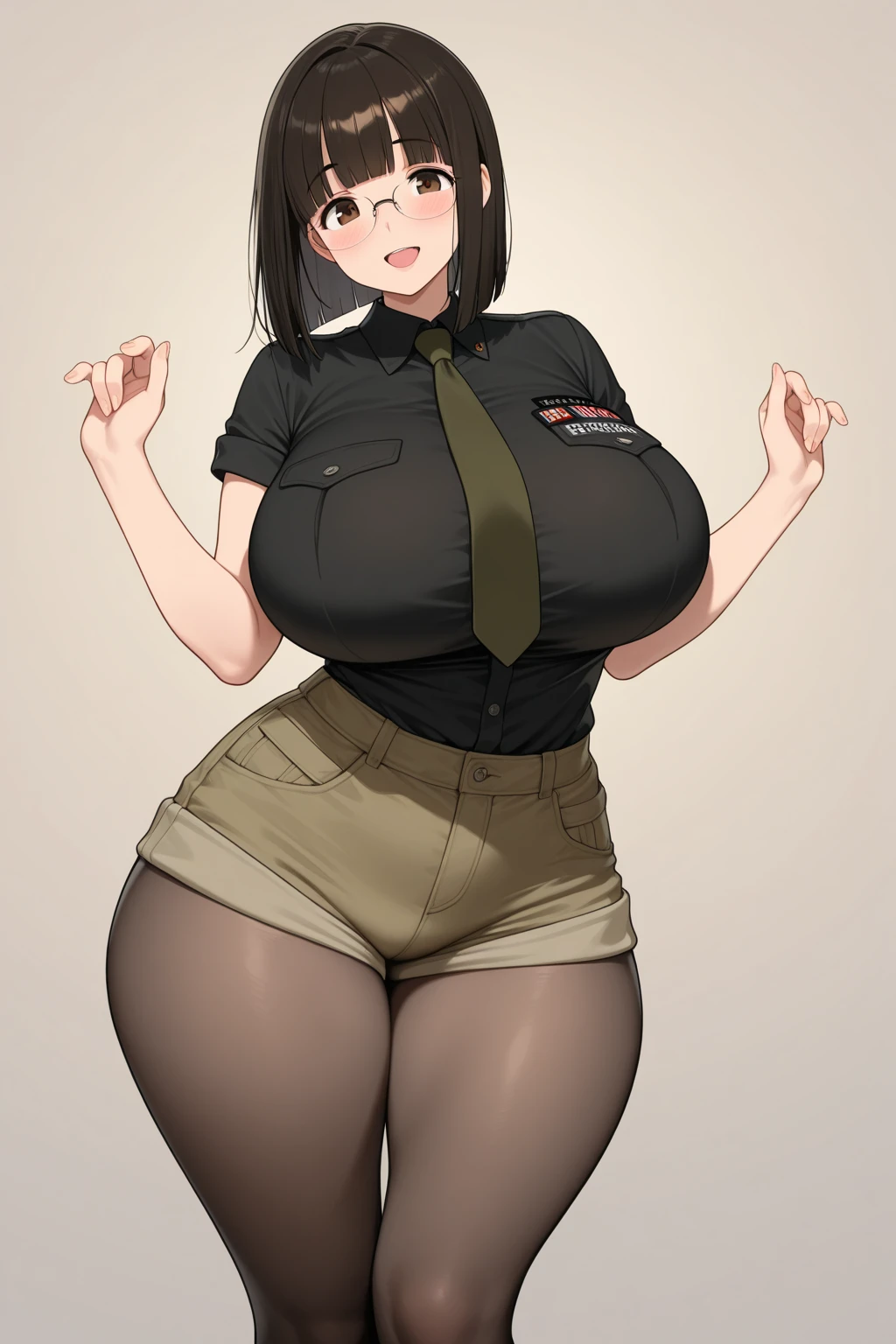 One Woman,Precise five fingers、Two long, accurate legs、Long Hair、Knee-high socks、Wide Hips、plump and thick thighs、Huge Ass、Huge breasts, Embarrassed look、Full Body Shot、Sexy pose、panties、White background、 Oily, shiny skin,woman、 Nemona, ponytail, Collared shirt, Short sleeve, One-handed gloves, Orange shorts, Orange tie, black tights, University, School, outside, Grass, Detailed Background, Detailed face,