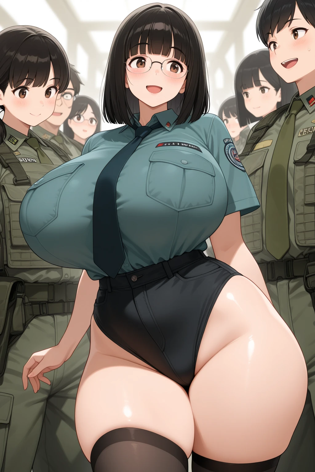 One Woman、A large number of people、Beauty、uniform、military base、Female Officer、crowd、緑のuniform、beret、Tight Skirt、Military personnel、30 years old、Looking down at the viewer, long hair、Bangs, Highest quality, Focus on the thighs, smile,panties、Plump thighs、Big Ass、Big 、 Black Hair,My thighs are steaming between the legs 、Sweaty pantyhose、パンストの下のpanties、Black Pantyhose、Angle from directly below、Holding a whip、crowdを誘惑する、Acme convulsions、Obscene sound effects、Naughty sound effects