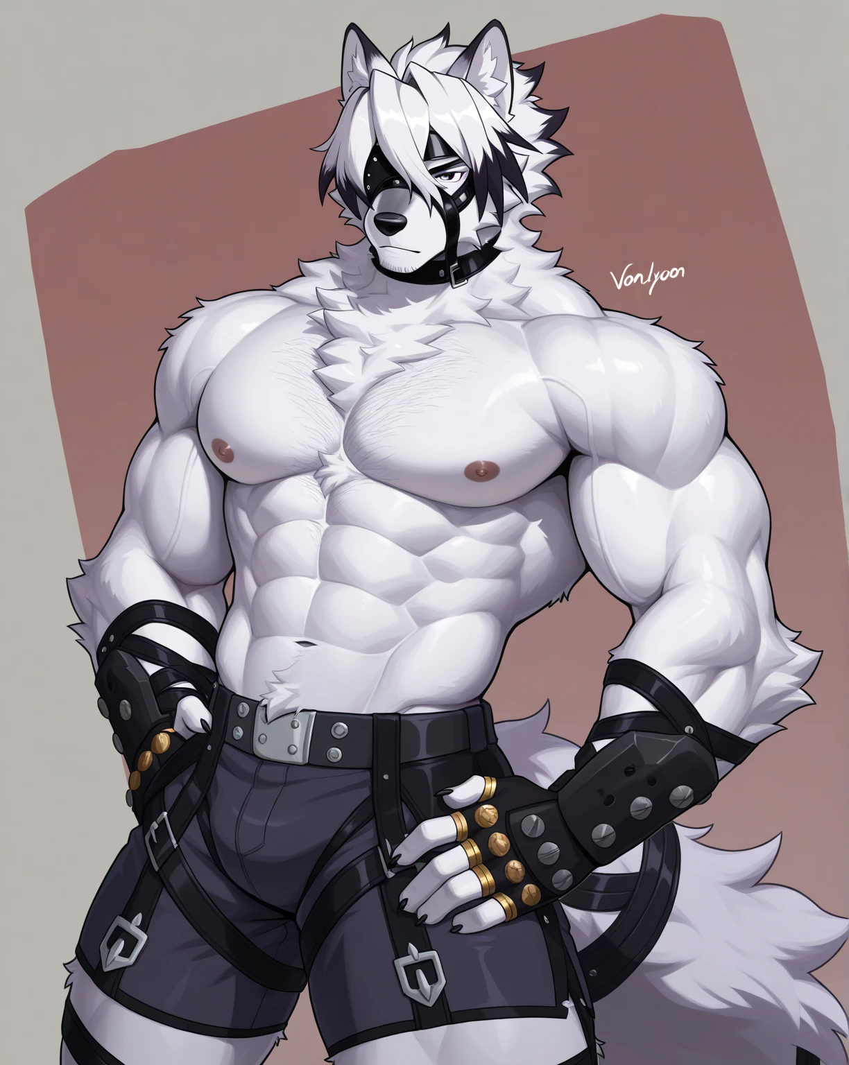 Von lycaon, standing, solo, holding head, von lycaon, posing, topless, sexy