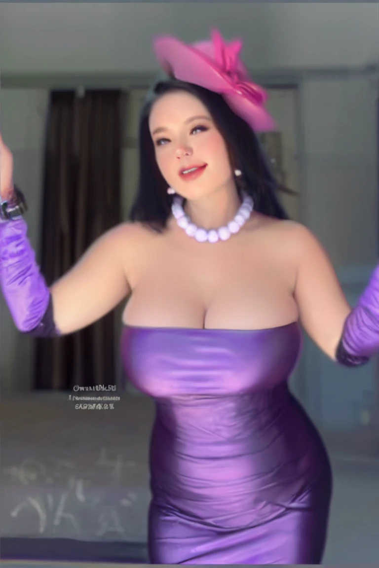 Katy Perry wearing a purple and gold tank top at Mardi Gras in a New Orleans hotel ((big breasts)), ((cleavage)), (midriff)