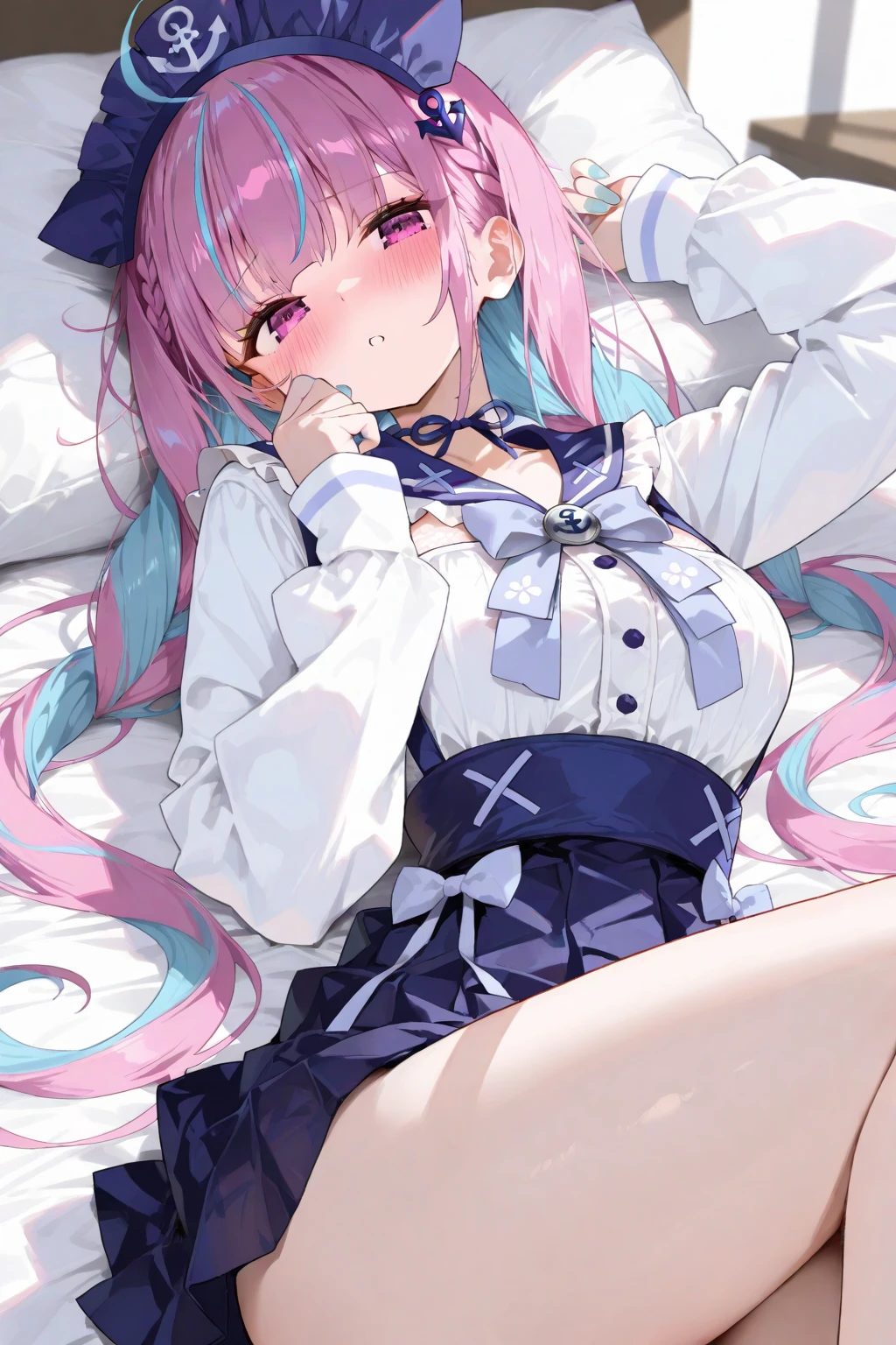 score_9, score_8_wonderful, anime, NSFW Hololive,Minato Akua, Pink hair, smelling one's own armpits, smelly armpits, huge butt, easy-to-give-birth body type, armpit hair, locker room, disgusted face, crying face, panties aside, pussy, pussy juice, 1boy kiss, vaginal penis, fat man, creampie, cheeks grabbed