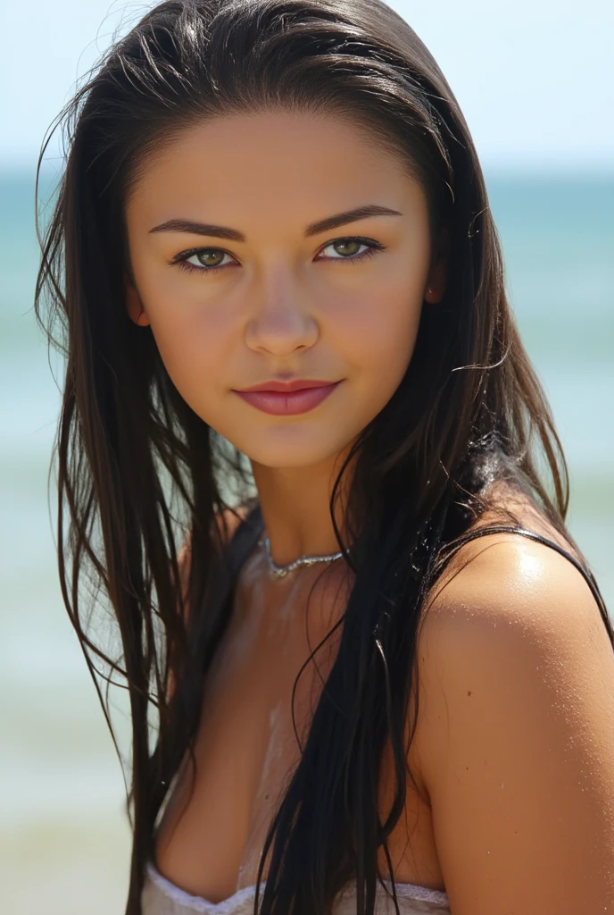 (((Brazilian))), age 28, ((Bblack hair, very long and smooth)) sitting looking at the sea, (Long black dress), (((darkskin, black, black))), (((Don&#39;t show your hands, do not leave visible)))