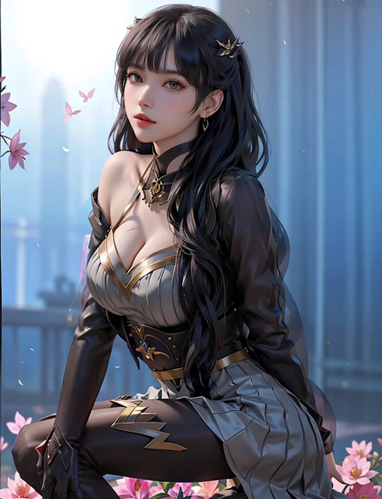 (absurderes, hight resolution, ultra-detailliert), 1 male, Adult, Handsome, femenine face, finely detailed evil eyes, long brown hair, red eyes, Black cloak, Natural Light and Shadow, Bright particles fly around a person, Fantastic, Mysterious, Bright glow, Seated Pose, Serious expression, Cold, thoughtful, evil smile