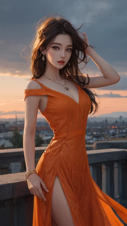 (Best Quality:1.4), (8K), 32K, (UHD), (Masterpiece:1.3), Photo of Japanese pretty woman, (Photorealistic), (Raw Photography), (1girl), (Ultra High Details), (Detailed face), perfect face, (Detailed hair), Beautiful hair, bangs, Layer Cut, (symmetrical eyes:1.3), (Detailed eyes), (Detailed skin), Realistic skin, Ultra high definition, (medium breasts), (slim figure), (super model figure), gentle smile, Japanese young cute girl, gentle smile, 

( (wearing a rose red long dress), beautiful rose red color gradation, a long dress with a long hem, haute couture, a pattern of swirls of flame and smoke forming a gradation, haute couture), full body shot, ultra wide angle, cinematic lighting, (Standing on top of a desert canyon:1.3), at canyon