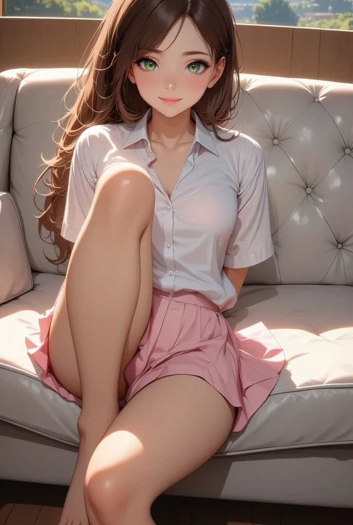 Photorealism、highest quality、超A high resolution、Woman in uniform sitting on bed、Low angle shot:1.5、(M-shaped foot:1.4)、((Showing panties:1.5))、A sexy look for the camera、((blonde))、((pink silk panties))、((Panties close up:1.4))、Tartan Check Pleated Skirt、Knee socks、A cute and beautiful face down to the last detail、(PurerosFace_v1:0.008)、Brown eyes、eyeliner、blush、Embarrassing、Glare、 Glossy lips: 1.4, impatience、was scary、Glare、Panty Appeal、Panties close up:1.3、blush、is crying、cry、Open your knees、Spread your legs、Disheveled clothes、dressing、Medium Long Hair,In the bedroom、Anatomically Accurate human body、Perfect Arms、Perfect hands、Perfect Fingers、Perfect Legs、Accurate human body