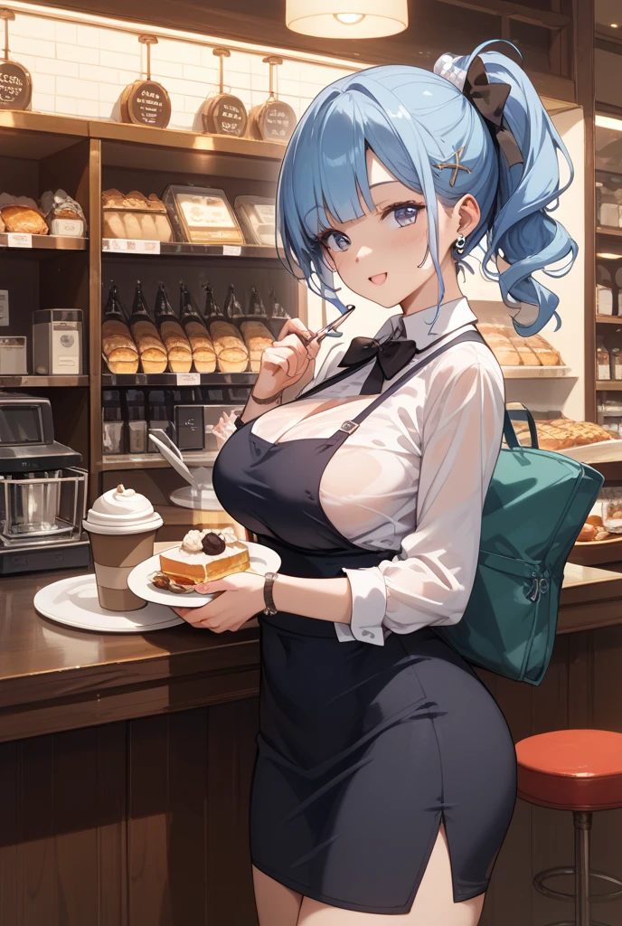 (from below:1.2),(from side:0.9), ((cute Face)), (Close-Up:0.6), ((looking at viewer, holding a icecream)),(Italian sweets magazine cover:1.4), highest quality、(real、photorealistic:1.5),(ultra high resolution,dark blue hair,long hair,side ponytail,hair between eyes,bangs, (beret, black jacket, open clothes, cleavage, midriff, black shorts, black thighhighs, thigh strap, fingerless gloves, single glove:1.2), (double breasted,under bust:1.2), sitting at a table, cute, anime visual of a cute girl, cute anime girl, eating cakes, young anime girl, guweiz, high quality anime artstyle, anime girl, artwork in the style of guweiz, beautiful anime girl, pretty anime girl, (anime girl), official artwork,(with sparkling eyes and a contagious smile),her thin pubic hair, looking at viewer, pose muy sexy"