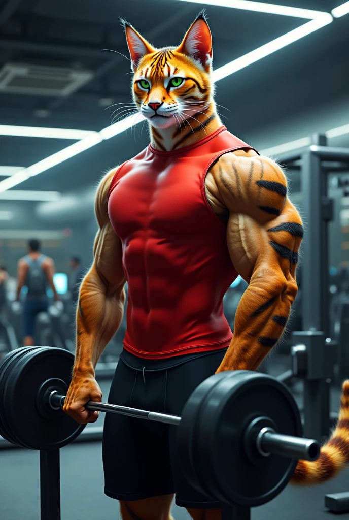 (solo,furry,anthro,realistic), male, standing, punching, smug smirk, front view, hyper muscular body, Cheetah, wearing brown boxer shorts, brown boxing gloves, gym, blurred background, by bebebebebe:1.2, by buta99, by foxovh, by ruan jia