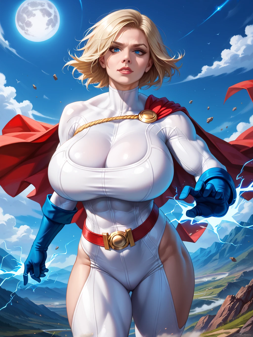 masterpiece, best quality, high quality, highres,looking at viewer, straight-on, wading, water,
1girl, solo,
<lora:ARTSTYLE_AromaSensei_ownwaifu-15:0.6>
CARTOON_DC_powergirl_ownwaifu, www.ownwaifu.com,
breasts, blonde hair, blue eyes, large breasts, short hair, lips, thighs, makeup, lipstick, muscular, muscular female, thick thighs, huge breasts, red lips, groin, curvy,
cleavage, cleavage cutout, clothing cutout, superhero, belt, blue gloves, red cape, white leotard, highleg leotard, highleg, loose belt, turtleneck,
<lora:CARTOON_DC_powergirl_ownwaifu-15:0.7>