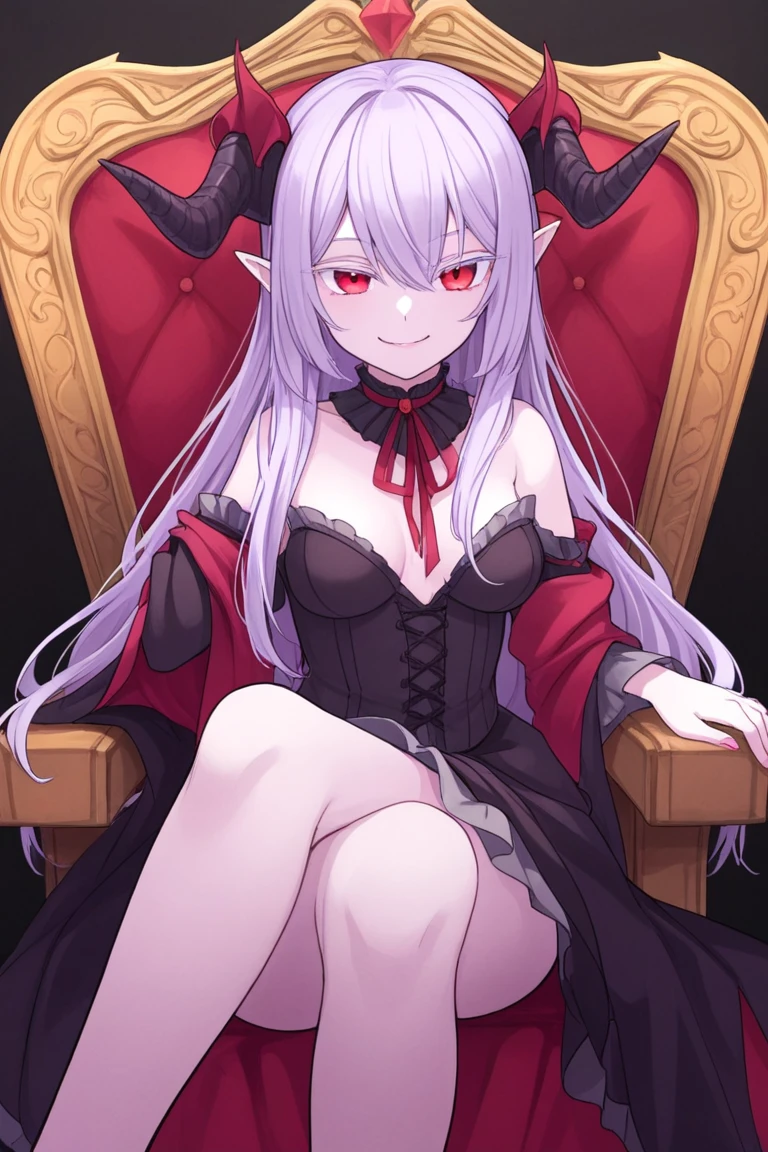 Vampire Girl、Purple aura of magical power、Very pale skin、Red eyes、Silver Hair、Red nails、Demon World、Vampire Castle Room、Late Night、Western dress vampire costume、Sit diagonally on a luxury sofa、Comb your hair、Vampire Fangs、Bat-like wings on the back、Upper Body