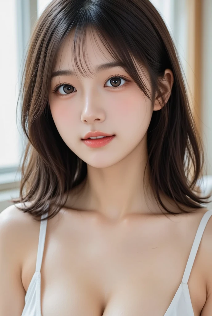 1girl,12 years old,Famous idol,1cute girl,very young face,masterpiece,high quality,small face,(very small tits:1.8）(Best quality, 8k, 32k, Masterpiece, UHD):1.2, Masterpiece, best quality, highres, RAW photo, extremely detailed CG, 16K, professional lighting, physically-based rendering, (nude:1.5), 12yo, Japanese woman, solo, bishoujo, (pretty face:1.5), slit eye, beautiful eye, round face, small face, extremely detailed eyes and face, eyes with beautiful details, thin body, tall body, medium hair, wavy hair, bangs, in room, (anatomical:1.4),(Beauty of form:1.4) Golden ratio,