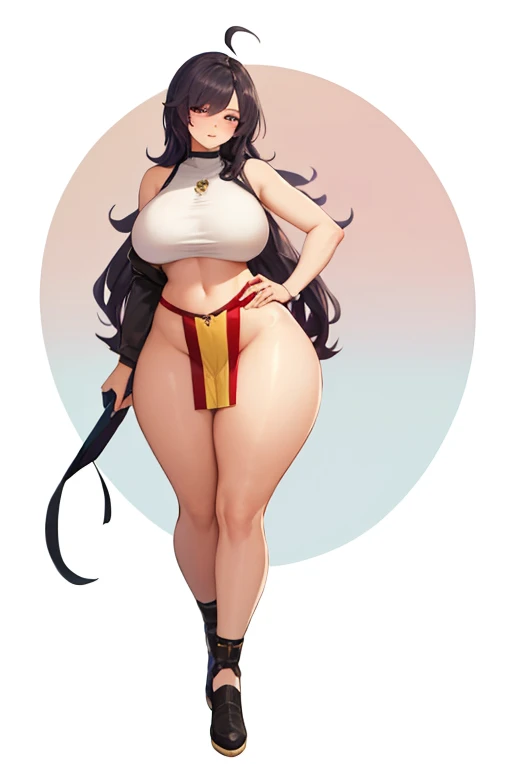 Mona from genshin impact with wide hips and a huge ass wearing a dollsuit, her huge breasts are bigger than her head , she is standing at attention and saluting, mona has been hypnotised to serve as a guard, her black hair is long and in twintails, the image is in stunning 8k and features platform heels, standing tall with confidence for a (fullbody commission:8k), her aqua eyes are empty and lifeless,