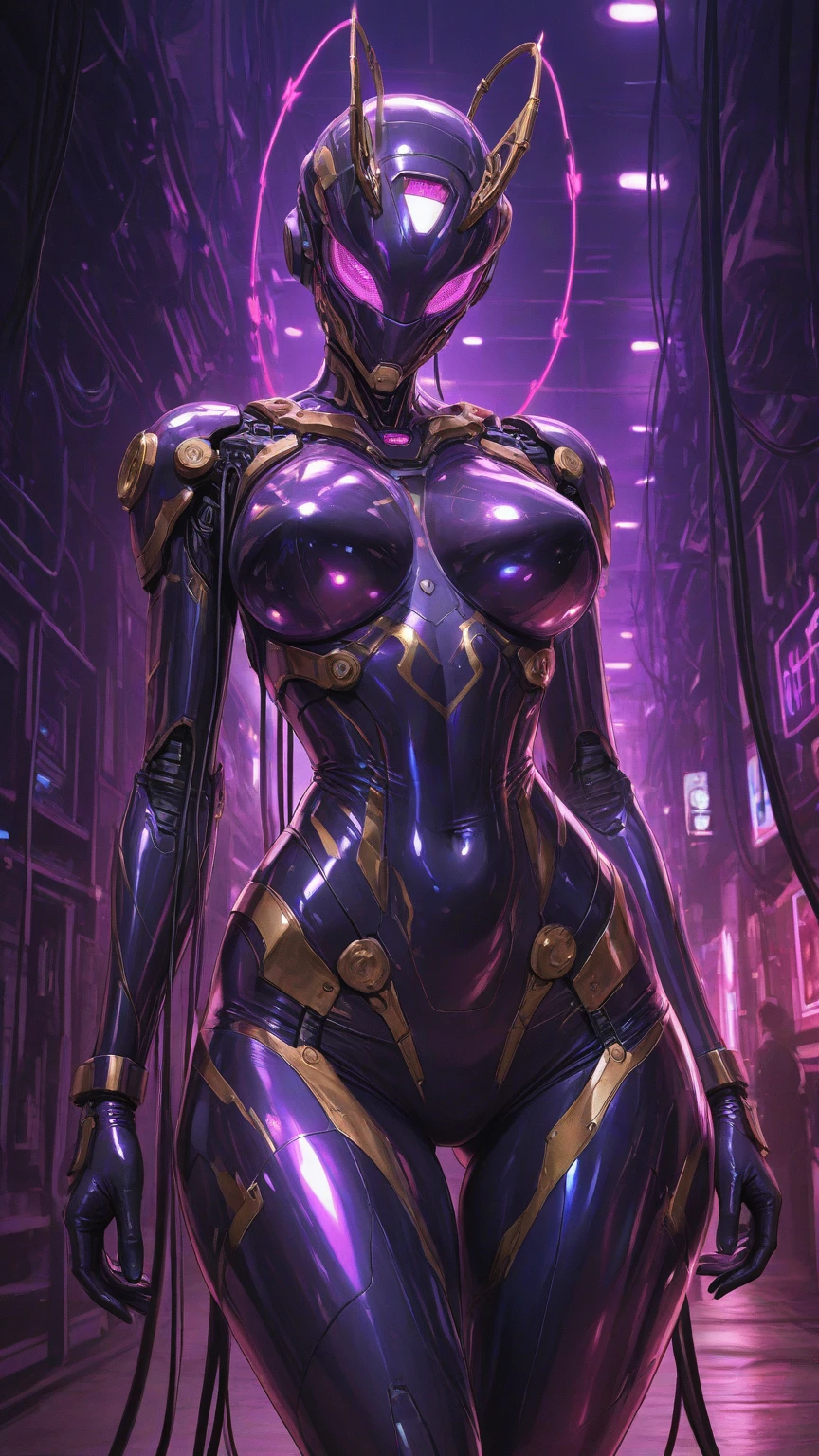 cowboy shot,rei ayanami,adult version,20 years old,evangelion body suit,dark,purple hair,beautiful detailed eyes,beautiful detailed lips,extremely detailed eyes and face,long eyelashes,serious expression,futuristic city backdrop,neon lights,blue and purple color palette,studio lighting,vivid colors,ultra-detailed,realistic,photorealistic,photo-realistic,Raw,16K,ultra high res,cinematic shot,twilight lighting,volumetric lighting,dramatic lighting,(photorealistic,realism,depth_of_field:1.5),