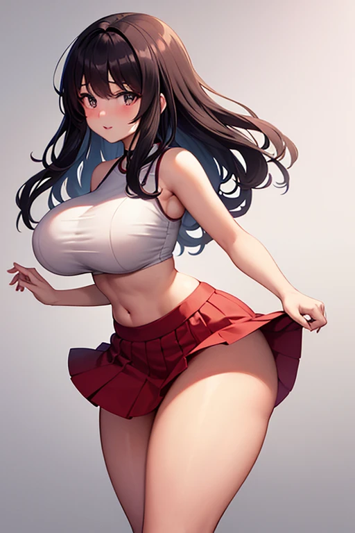 (masterpiece, best quality:1.2), solo, 1girl, yunyun, smile, looking at viewer, arms behind back, crown braid, hair ornament, hair bow, tight shorts, sport bra, natural breasts, huge breasts, huge ass, huge thighs, narrow waist, wide hips, thick thighs, curvy, cleavage, outdoors, village