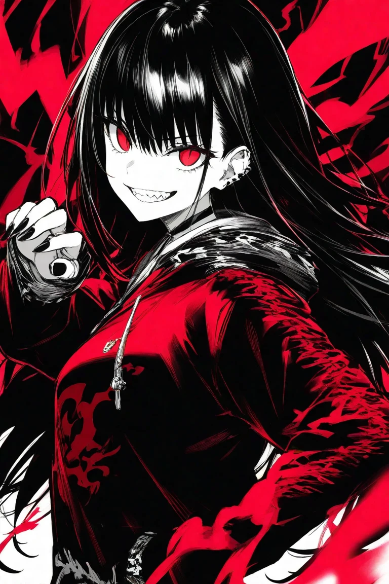 masterpiece, best quality, <lora:last-000005:0.6>, yameroyandere, crazy smile, crazy eyes, yandere, red background,