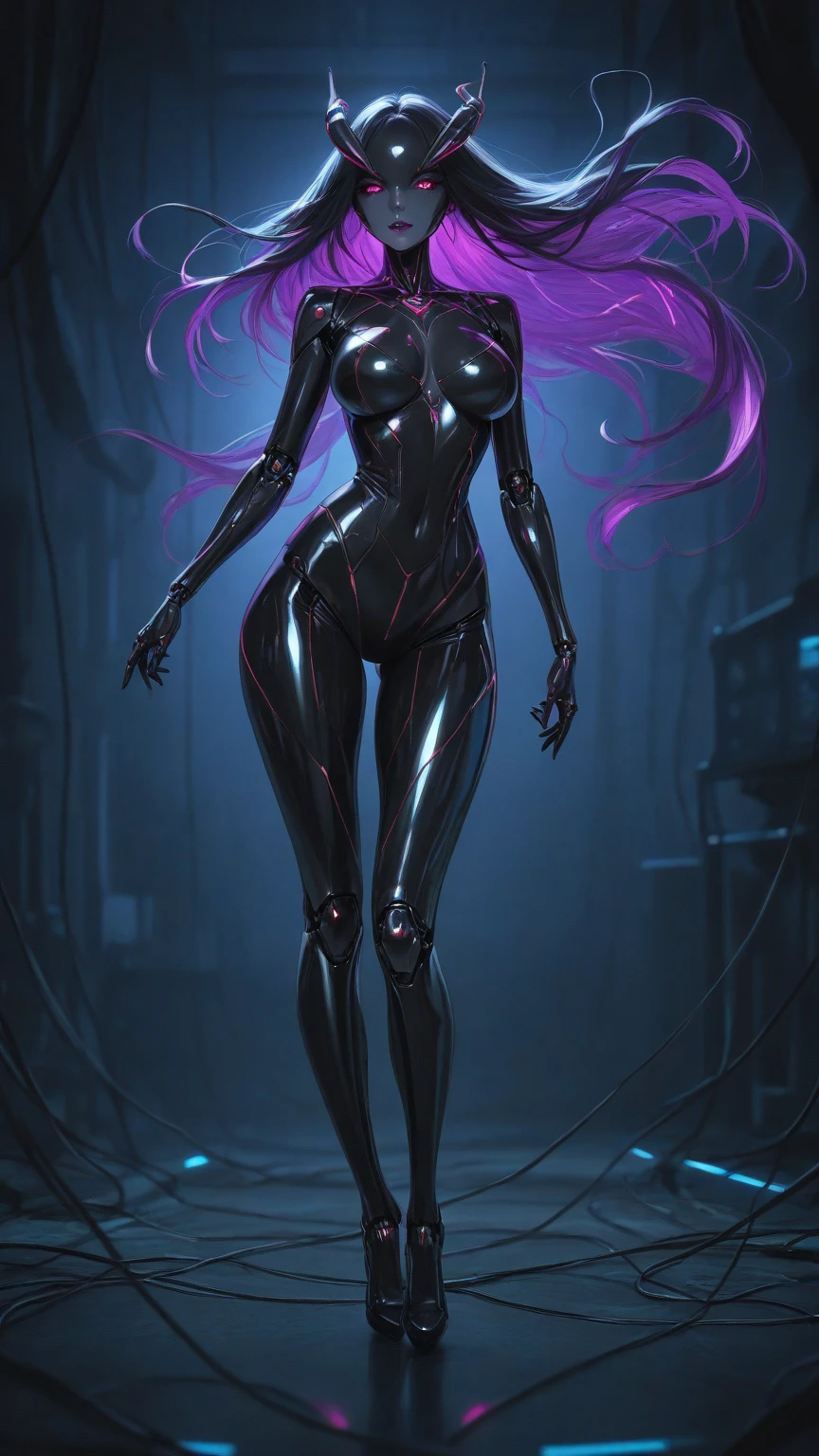 cyber punk style，A woman with a big ass stands in front of a huge giantess， in full growth from the back, commission for high resolution, in full growth from the back, the cute sexy ass, distant full body view, posterior view, Deviantart ArtStation CGSCOSIETY, gynoid body, giantess art, back stance, character is in her natural pose，full body shot shot