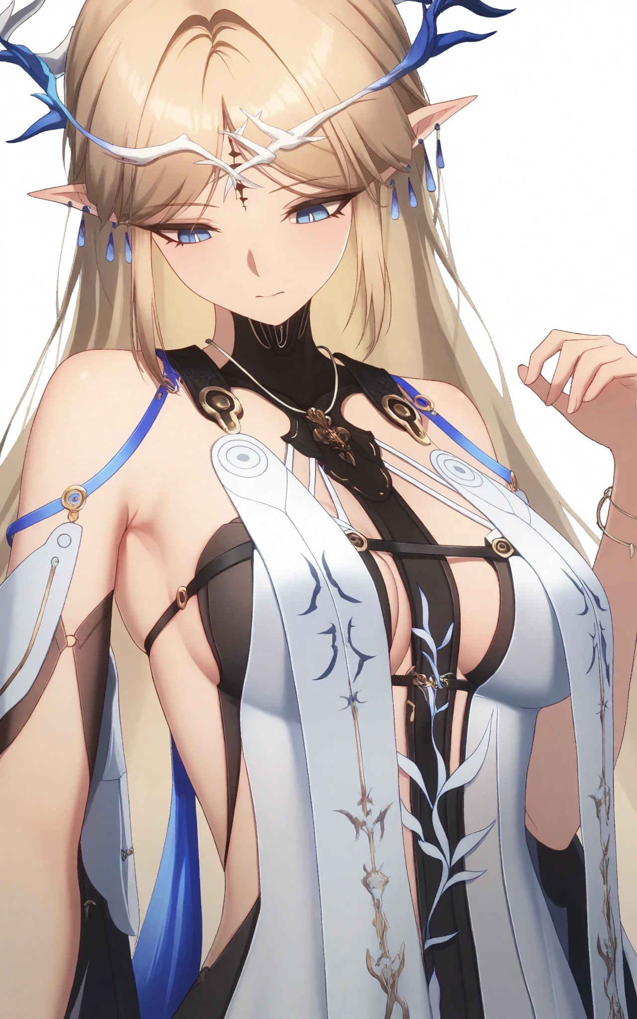 perfect eyes:1.2, detailed eyes:1.4, SoulCaliburSophitia, blue eyes, blonde hair, large breasts, hair ornament, smile, covered nipples, transparent clothes, white dress, long hair, pussy, braided ponytail, 1girl, solo, (masterpiece:1.6, best quality), 8k, insane details, intricate details, hyperdetailed, hyper quality, high detail, ultra detailed, professional, HDR, ray tracing reflection, cinematic lighting,
