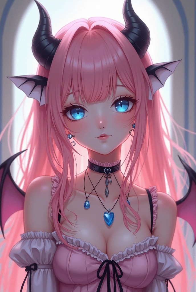 1girl, cute, pastel pink hair, (pastel rainbow eye:0.9) (colorful:0.7) succubus, (masterpiece, best quality, volumetric lighting, dynamic pose, detailed face) (perfect details) (perfect eyes) ultra_detailed, perfect composition, BREAK, hires, 8k, HD, (female focus:1.4), (Five fingers each),