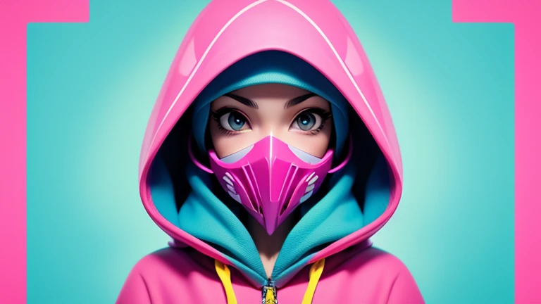 Young, hacker, woman, portrait with mask wearing sweatshirt cover