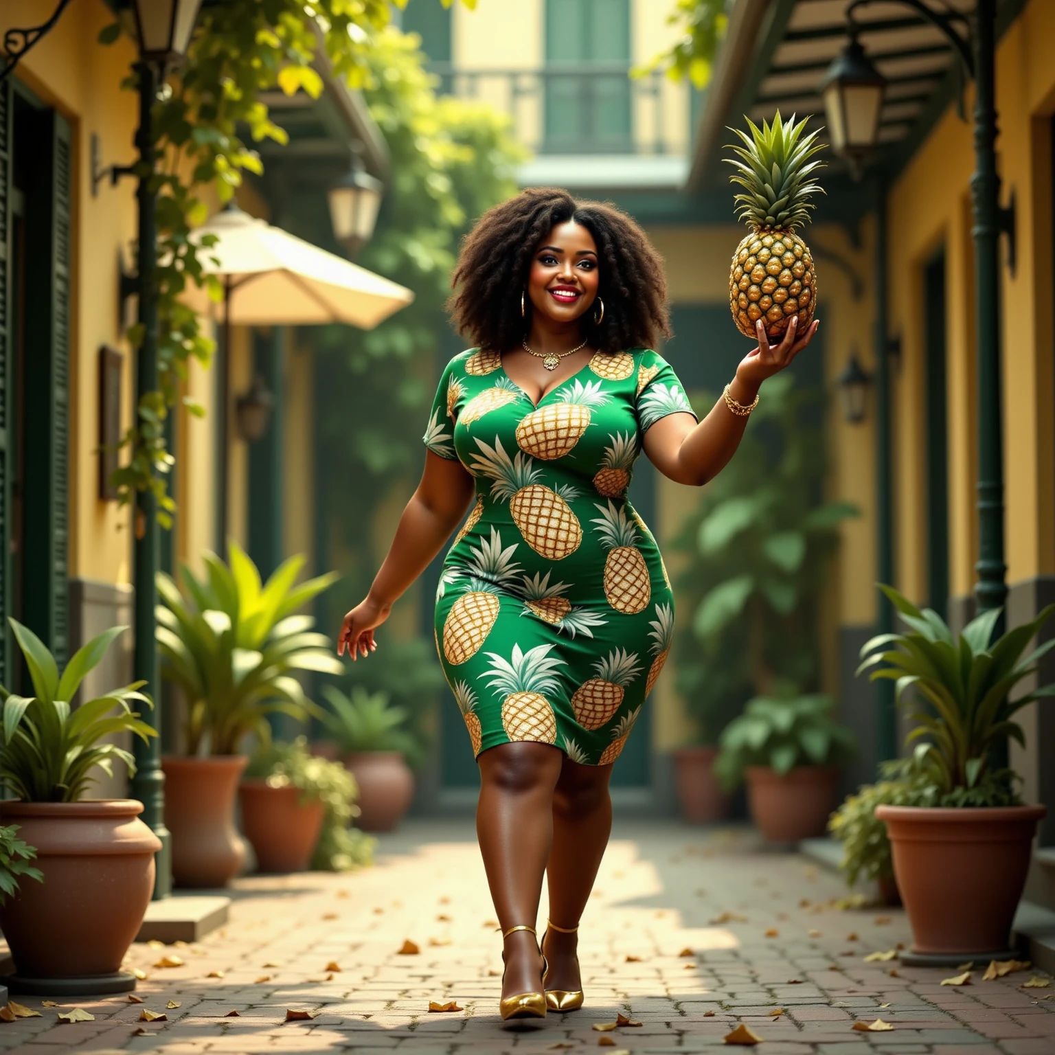 A full woman, warning banana fruit dress
