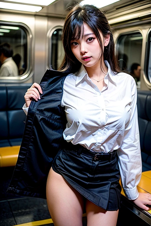 (8k, highest quality, masterpiece: 1.2), (Realistic, Realistic: 1.2), Beautiful Japanese 20 year old woman, Tight waist, Thin thighs, detailed: (非常にdetailedな: 1.3), ((stewardess costume)), Updo short hair, ((Wearing a mini skirt)), Slim and perfect style. (High resolution: 1.1), Airplane Passenger Passenger Passenger, ((From below:1.45)), ahegao, ((Perfect beauty)), ((See-through lace underwear)),