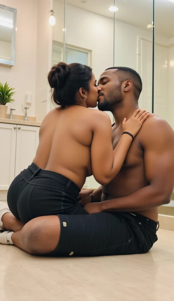 Consistency, hard penetration - fucking, (arms behind my head - head arching back in bliss), (best quality), (masterpiece), detailed, depth of field, perfect lighting, 1girl, mature caucasian-hawaiian female, about 48 yo, blue eyes, dark-blue hair, low ponytail, (forehead pearly ornament:1.5), my face telling you I know I'm cheating and I love it, (best quality), (masterpiece), detailed, depth of field, sleeveless, see-through tranparent lingerie-like sundress, blue hair, upper body, huge natural breasts, lustful cheating expression - kissing kissing kissing other black guy, naughty sensual milf, (my arms behind my head:1.3), BREAK, surrounded:1.5 by burly fat bbc black males, (I'm riding on top bbc guy with large black girthy hypermasculine penis - cowgirl fucking position to double penetrations), BREAK, (scene: beggar's hut by the beach - Hawaii vibes), 