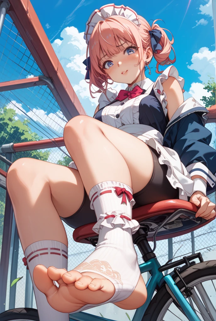 One with tired feet in an amusement park