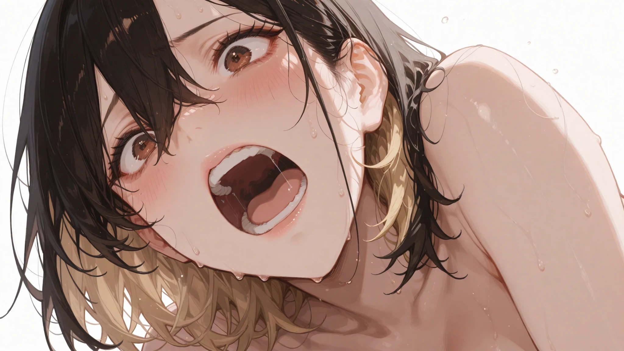 (highest quality:1.2),(perfect beautiful face:1.2),(at public Restroom,naked,nude,upper body),(flat chest:1.5), (embarrassed and blush,disappointed:1.5,closed eyes:1.2,tears), (Patience),show teeth,shyness:1.1, Sweaty, sunburned skin, seducing, steaming body,ultra-detailed,very short black boys hair,cum on hair,facials,Bukkake,golden pee on hair,Golden pee on body,face to viewer,(penis awe:1.2,penis on the head)
