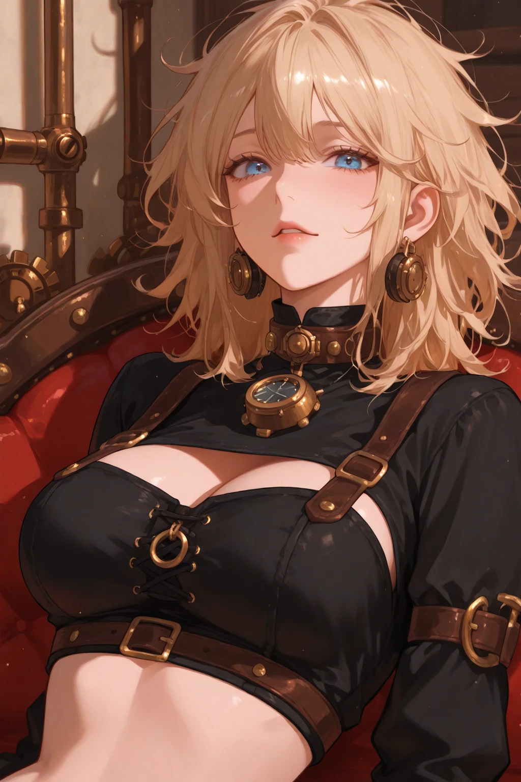 masterpiece, absurdres, best quality, ultra detailed, high Resolution, detailed illustration, bright colour, (extremely beautiful detailed face and eyes, Delicate beautiful face, 1 girl, cute face:1.3), (magenta eyes:1.1), sparkling eyes, big eyes, medium breasts, (perky breasts:1.1), (pointy breasts:1.1), medium hips, glamorous body, white skin, BREAK, long bob cut, (blonde hair:0.8), messy hair, detailed hair, shiny hair, BREAK (undressed, steampunk, Tulle dress:1.5), (vagina, rape:1.3), perfect lighting, (embarrassed:1.5), (ecstasy, vulgarity:1.5), (trembling:0.8),