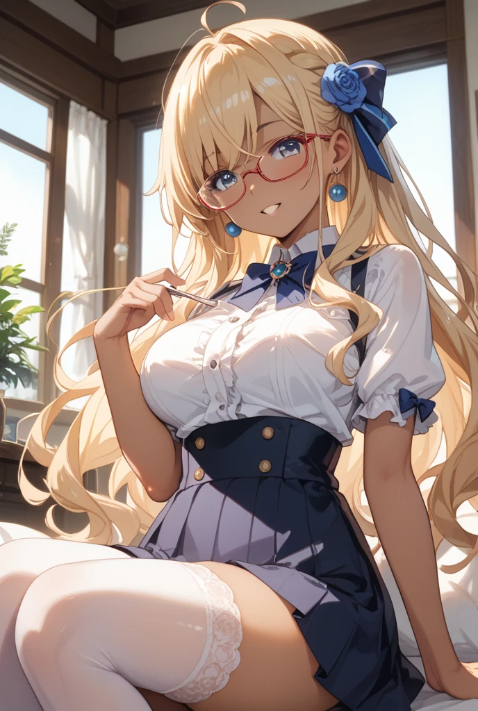 4K 18-year-old blonde girl, Blue sky eyes, I braid left and right......  ,Two black bow ties......  Wear only sexy panties..  .. Wear glasses. . With a sleeping face...