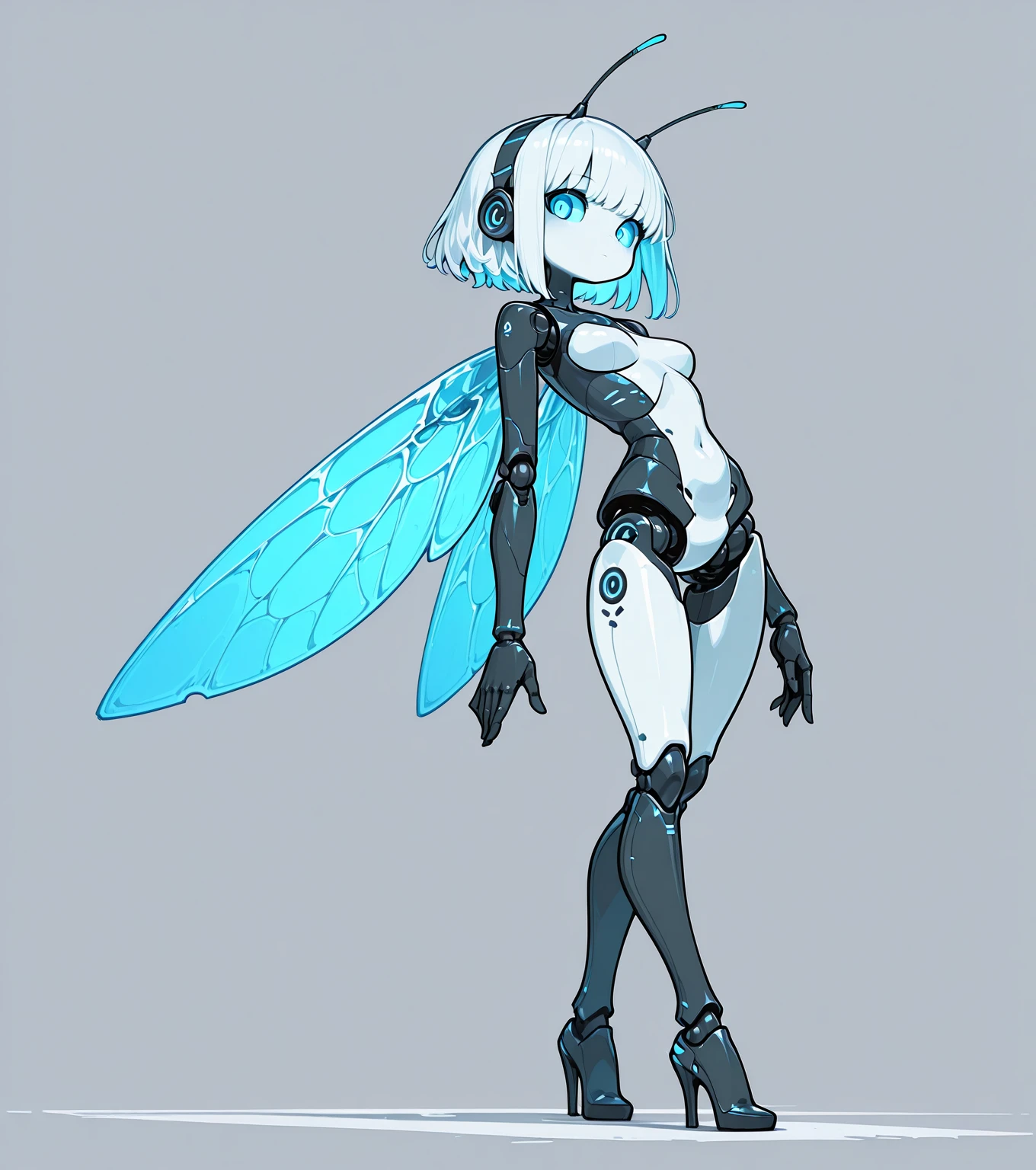 Character sheet, front, side, back, anime style, female worker ant, looking after the larvae, fantasy, magic, cool tone, Keeper of the Lost Cities style