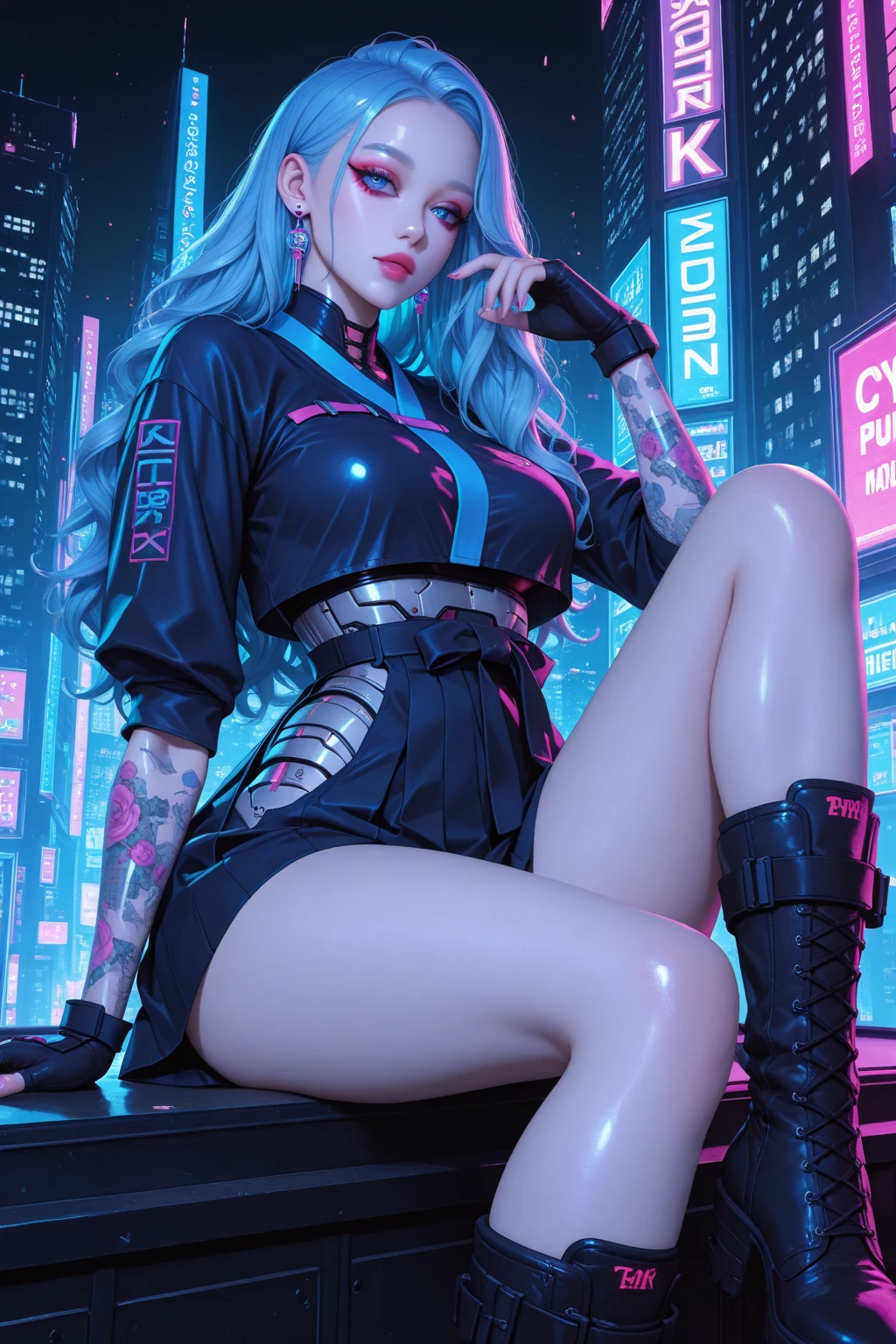 LucyEdge, 1girl, lucy (cyberpunk), smoking, solo, cigarette, cyberpunk, breasts, smoke, jacket, bangs, looking at viewer, sitting, holding, bare shoulders, short hair, holding cigarette, open clothes, off shoulder, leotard, crossed legs, cyborg, thighs, multicolored hair, medium breasts, open jacket, off-shoulder jacket
<lora:epi_noiseoffset2:1>, <lora:LucyEdge:0.7>