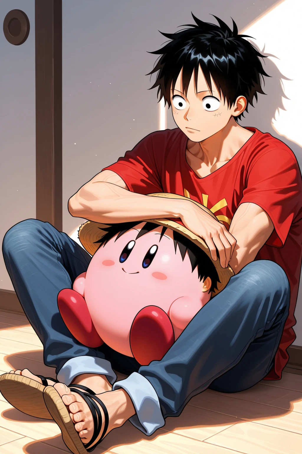 Monkey D Luffy sucking his own penis
