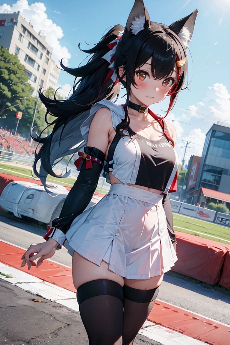 (top-quality)), ((masterpiece)), Pitch Resuit、((Colossal tits:1.4))、goth_punk, 1girl in, 独奏,、top-quality, Photorealistic, An ultra-fine illustrations, beautiful attractive anime girl, miku hatsune, Slender , Tied hair, twintail 、one girls, a photo of girl, Full body shot, Beautiful blue eyes, Turned,、Puffy nipple、ONE PIECE mini skirt dress racing uniform 、sobbing tears、 see -through、kneehighs white、panty shot、(cum in pussy vaginal:1.2)、cum in mouth.、racing circuit、crowd、Being watched、Red racing bike、(G-string :1.3)、Open lips、 ssmile、1Girl straddle on racing bike