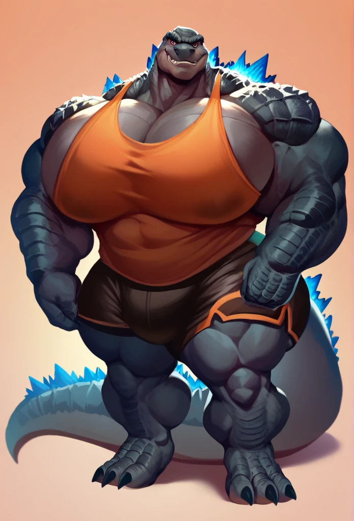 godzilla, female anthro godzilla, GodzillaXP (black body, black skin), paws, huge , big boobs, big , big ,, fat, obese, massive hips, thick thighs huge butt, (((blue strapless bra, blue navy panties)), (((lab, detailed background))), furry, 8k hd, fine details, Wrinkly body, cinematic lighting, detailed background, kenket, breasts, perfect breasts, Perfect, chubby, perfect body, nipple outline, cleavage, voluptuous, full body, big pecs, strong legs, dark toned genitalia, anatomically correct genitalia, nude, pink eyes, glowing eyes, empty eyes, close up view, angry, standing, (((covering self)), sweating, front view, looking at viewer,
