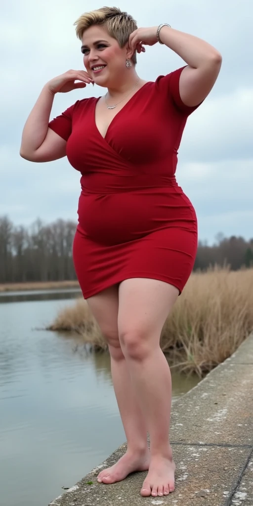 ((Full Body Esbione))、((mid shot))、((big breasts))、 ((chubby fat)), ((plump fat body)), ((wearing red Sarong Dress))、((sexy pose body、Fold your hands))、((spread leg)), ((squatting and pissing at highway with snowy weather))、((super wet body)),((Perfect girl body))、((beautiful mature babe)), ((mature face))、 Very light skin , ((super wet Short Single Bun Hair)), japanese、 Photorealistic, direct lighting, Volumetric Lights, ultra-detailliert, Best Quality, Ultra-high resolution, 8K, Mastepiece, Best Quality, gazing at viewer, water coming out from ass, ((super exhausted and in deliciousness face)), ((confused eyes)), ((moaning deliciousness and spoiled face)), ((Opening Mouth))