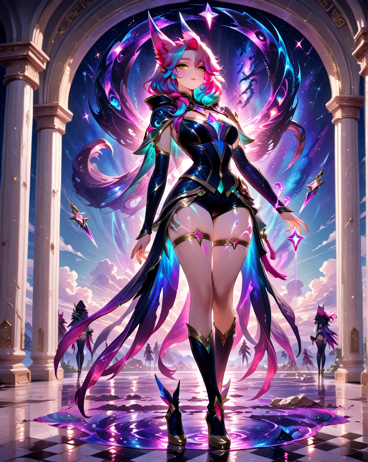 Lisa Frank Art Color, Full Body, Small Breasts, Perfect Buttocks, Beautiful Woman, Multicolored Long Hair, Multicolored Aurora, Art Face by Tom Bagshaw, Emile Vernon Style, Full Body Dynamic Motion Pose, Beautiful Woman with Long Hair, Jewelry gold, oil painting, fantasy, intricate, stunning highly detailed girl by Artgerm and Edouard Bisson, beautiful elegant, fantasy, flowers, forest, Highly Detailed, Digital Airbrush, photorealistic, Octane Rendering, black hair, black lips, gothic, rapunzel hair long, long golden and black hair, long golden and black hair, Digital Painting, soft skin wide eyes watercolor, style, sketch, Watercolor paiting, Watercolorist, Portrait of a beautiful girl with long curly hair, Vintage cartoon, GHIBLI , Artgerm, WLOP , Alphonse Mucha Intricately detailed hyper-detailed dynamic lighting Splash art trend in triadic colors Artstation Volumetric lighting Unreal Engine 5, See-through clothing, slight smile,, legs spread, View of pubic hair, 1 sexy girl in see-through forest clothing, breasts exposed, Open transparent T-shirt, Tattoos of mandalas and flowers, The best quality,