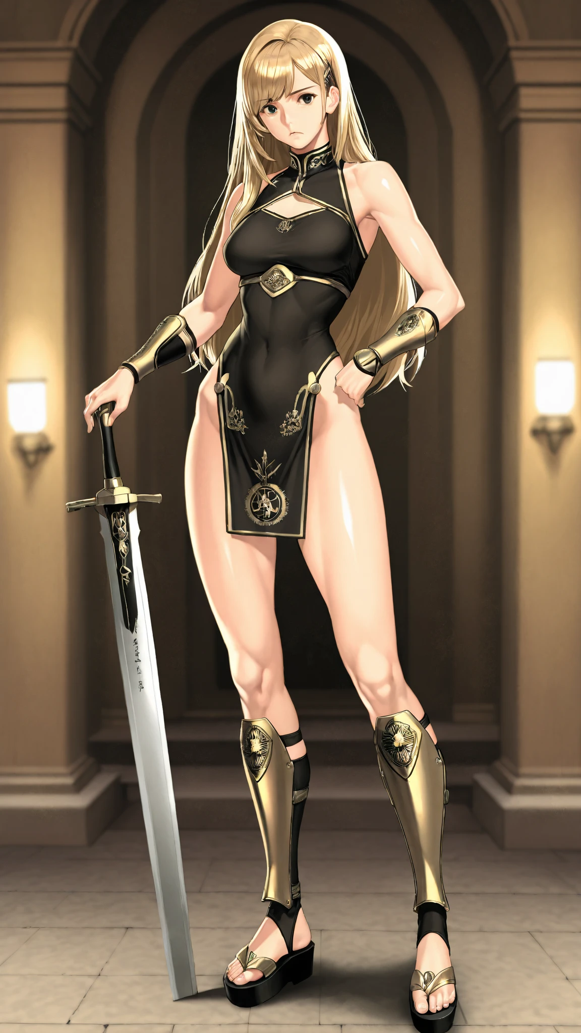 Arafed mujer con una capa roja sosteniendo una espada y una espada, Una guerrera rubia sexy, Armadura de bikini caballero femenino, she is holding a sword, Artgerm extremadamente detallado, Cushart Krenz Key Art Femenino, Krenz Cushart y Artgerm, She-Ra, Ella - RA, sfw version, commission for high resolution