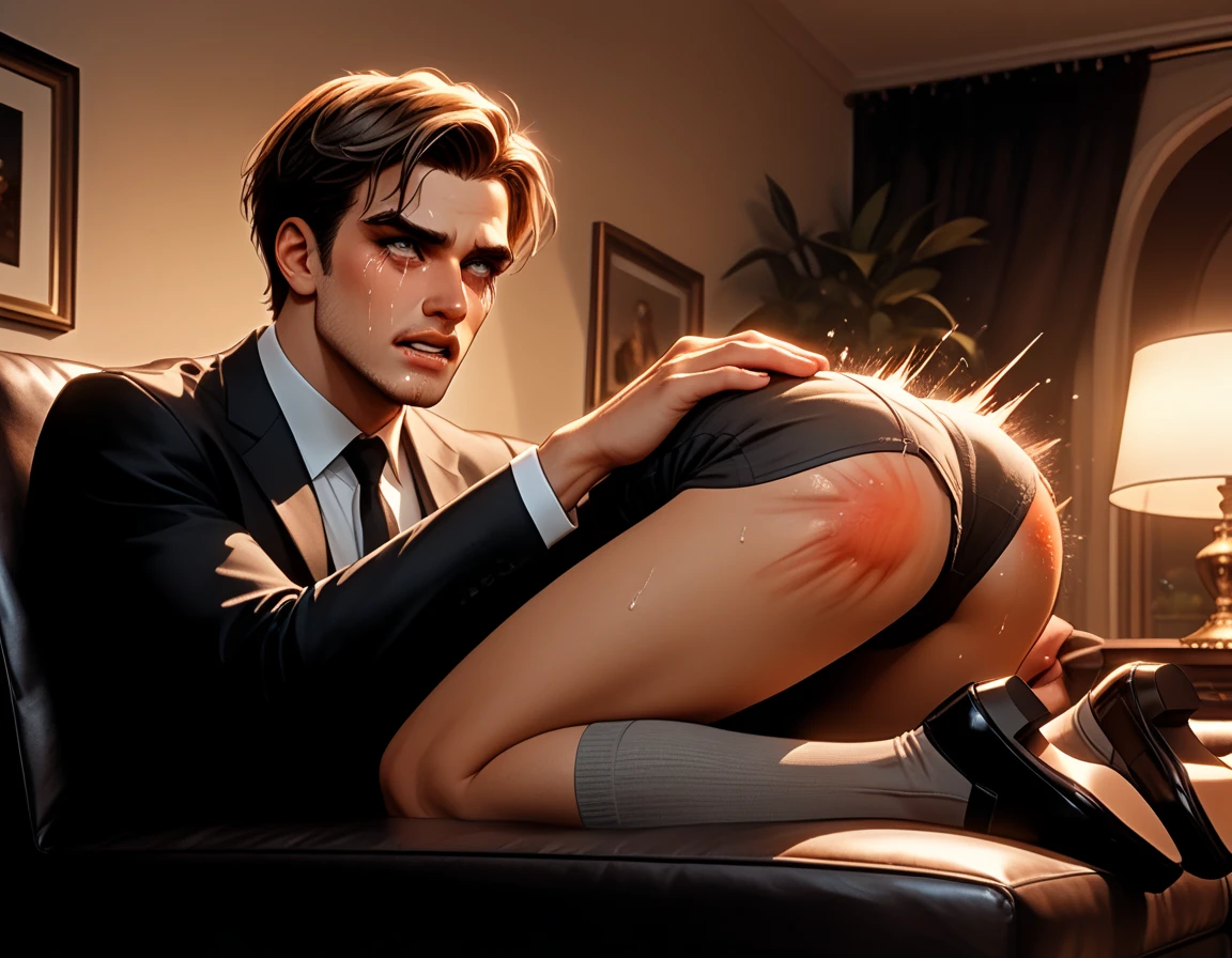 The man in his 45s with black very short hair and smooth face with moustache. The woman in her 45s with brown wavy long hair. The man is wearing an unbuttoned white shirt. The woman is wearing a yellow dress. In the outside garden. Night, dark, dim. The woman is sitting at the iron table. Missionary sex. They are screaming. Orgasm. Passion. Erotic. Realistic. Ulrta realistic.