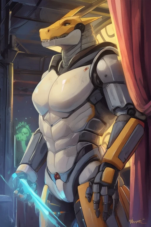((Nsfw)), Masterpiece, cool bright lighting, perfect anatomy, well drawn hand, well drawn eyes, Montgomerygator, Mecha, Joints, robot joints, non-humanoid robot, muscular, abs, dark red pupil eyes, red mohawk, slight pink niples,soft face,lovely face,caring face,slight blush, shirtless, bathroom, using bath tub, inside the bath tub, taking bath, (sitting on the bath tub), soapy water, ((black cock)), big black cock, (huge 1.2), big, erected, penis, dick, large penis