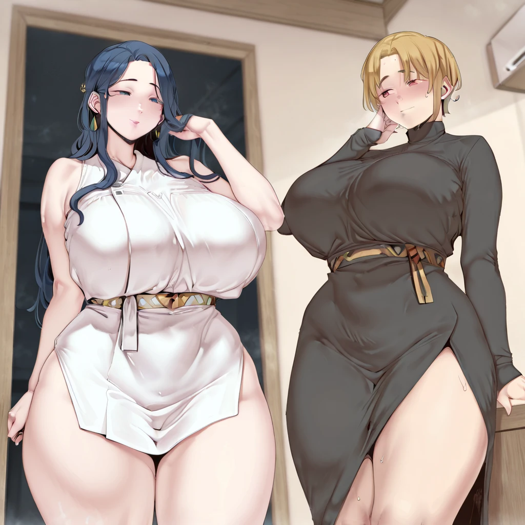 (1 young man), (1 asian Mom), (Duet), A mom seduces a young blackman,(strong and naked black man,short pants,muscle body,bodybuilder),(a young mom with big breasts,narrow waist,bare shoulders,(white long skirt dressed, transparent black pantyhose, floral print, naked), European 40 year old milfs and th1 young black man r, best quality:1.4), (Ultra-high resolution:1.2), (8K, RAW photos:1.2), Laurena Lexis, (1 Mom, 1 son), Moms showing off their curves, bend down, Wearing sexy clothes and shorts, and their young son, Clear eyes, A mother and her young son