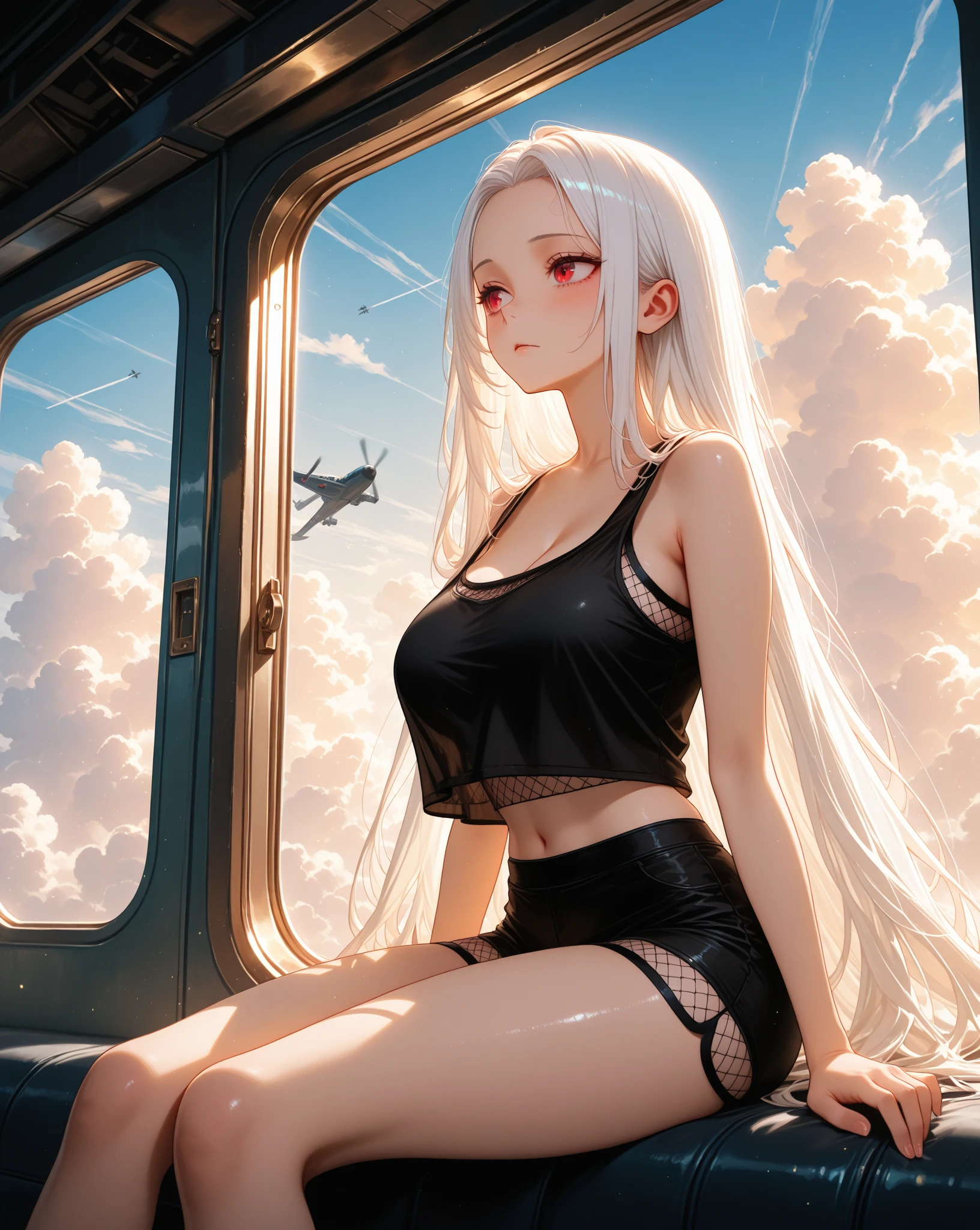 (Enrich the picture,Masterpiece level quality)Beautiful 8K CG artwork,Goddess-like posture,Sitting in the cabin of an airplane,Postural exercises,Slim and soft,Translucent skin,blue hairs、The beauty of extra-long hair, Super Long Straight Hair,The skin is fair and juicy,Underwear miniskirt uniform,Perspective Part 1.2x enhanced silhouette effect,Exquisite transparent blues pattern in pajamas,The details are intricate and exquisite,The background is slightly blurred,Charming and lustful leg seduction,Drool,K cup big breastlush,Japan goddess,Perfect body slim curves,Cabin scene,Lace panties can be seen,Red left eye,The right eye is green,2 beautiful women hugging and kissing together,