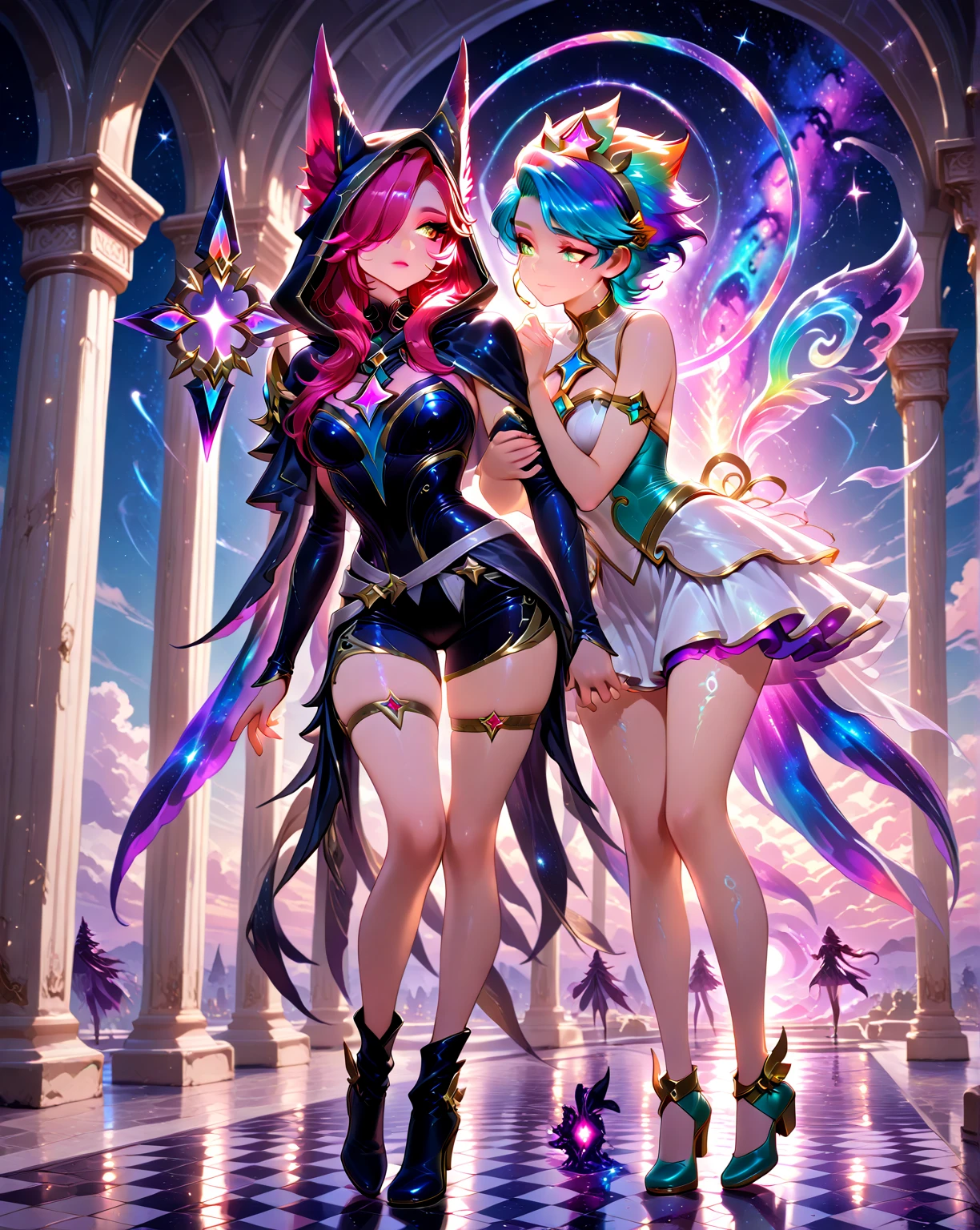 Female Idol Covered by the Galaxy（Cute costumes）、Looks fun、full body Esbian、Fluorescent purple