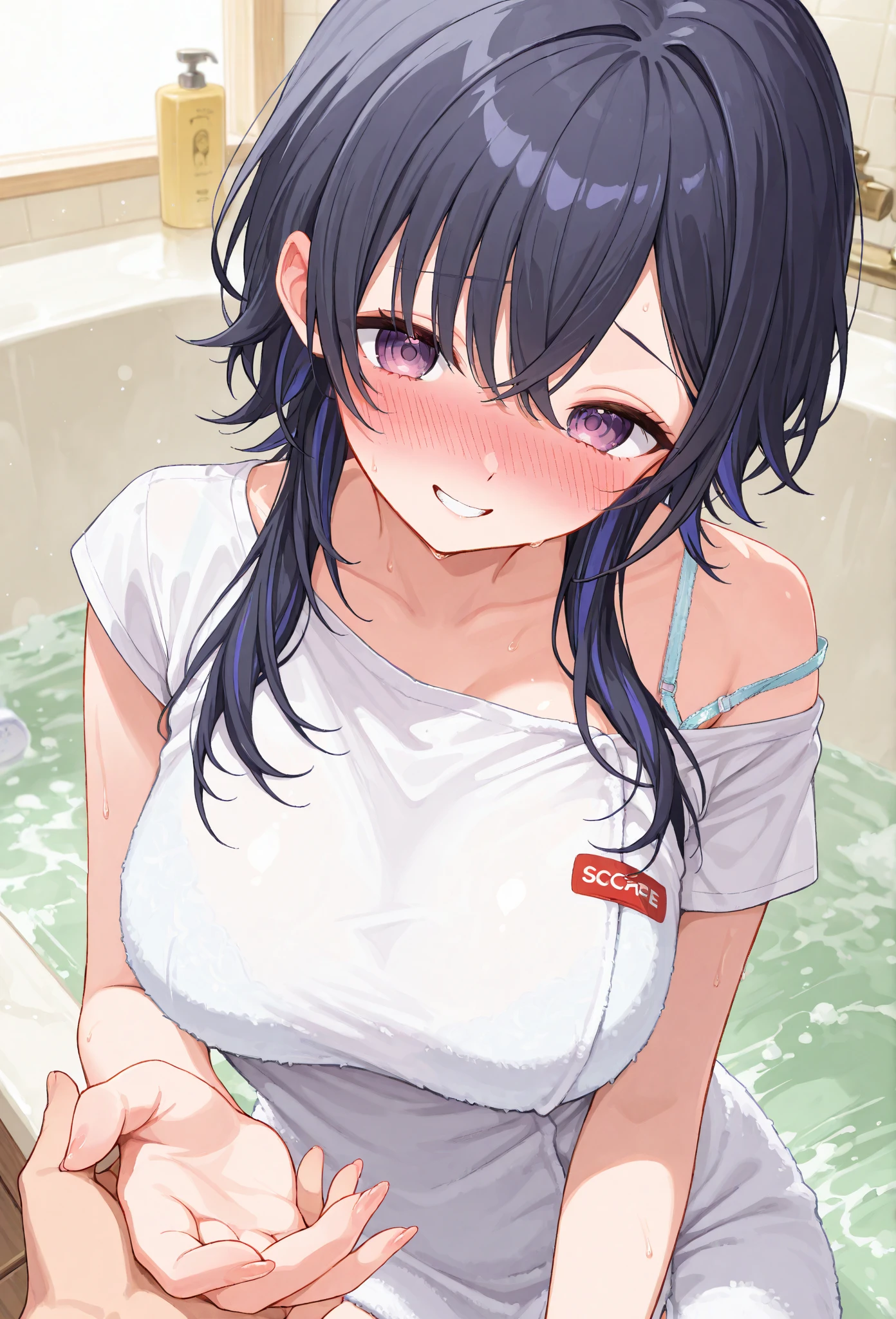 1girl, solo, short hair, Blue eyes, black hair, bob cut,, empty eyes , large breasts, nipple, frozen (Sweating profusely, Love juice, Wet Woman, female ejaculation) crying mountain , , crying, Naked, Peeing, lactation, projectile lactation, A retro Japanese-style coffee shop