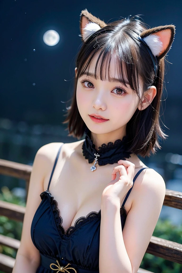 black hair, hair bobbles, wince, longeyelashes, solid circle eyes, fake animal ears, light smile, ear blush, fang, ccurate, best quality、Three beautiful girls、cute、smile、(((Short)))、(((Small breasts)))、Baby Face、(((Swimsuit))), makeup, tareme, open mouth, shy, Surrealism, drop shadow, anaglyph, stereogram, tachi-e, pov, atmospheric perspective, anime, anime, anime, Canon, 8k, super detail, retina, retina