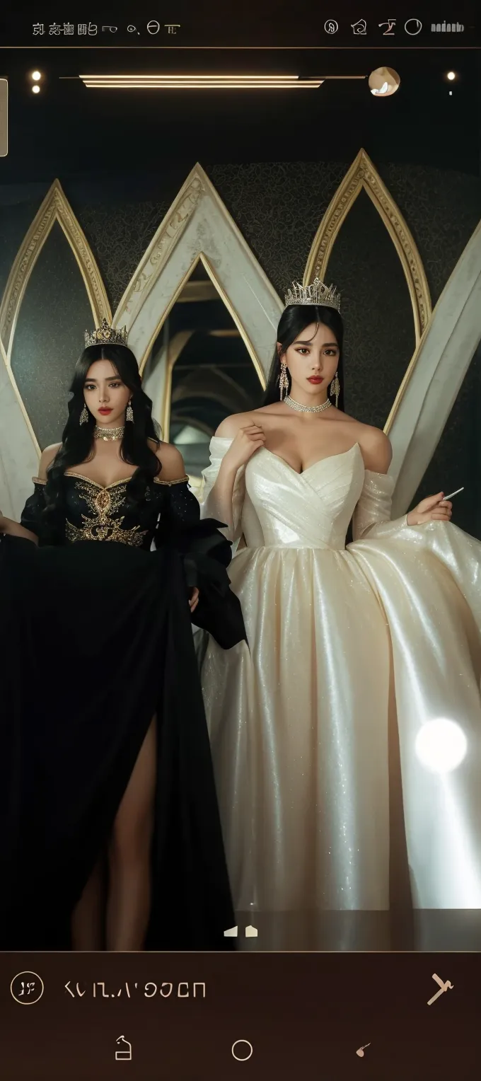 liz, the third daughter of a wealthy family, she walks with an air of superiority down a luxuriously decorated hallway. She is a tall, slender young woman, with an imposing presence. Her face has a haughty expression, with finely arched eyebrows and lips painted a deep red hue. She has bright emerald green eyes, they seem penetrating and calculating. She has hair as black as night, sleek, falling in soft waves on her shoulders, perfectly styled without a single strand out of place.
She wears an extremely extravagant dress, worthy of royalty, with multiple layers of ruffles and lace in shades of gold and ivory. The dress is adorned with jewels that sparkle with every movement, making her look like a figure from a Baroque painting. Her waist is cinched by a corset that highlights her slender figure, and the skirt of the dress spreads in a wide circle around her.
on your feet, she wears high, elegant heels, made of shiny black leather, with small golden buckles that shine as they reflect the light of the hallway. The sound of her steps echoes down the corridor, demanding attention with every click. liz avanza con una gracia estudiada, aware that she is the center of attention.
The setting is a hallway of a palace or a mansion, with dark red velvet carpets, crystal chandeliers hanging from the high ceiling, and walls decorated with old portraits of ancestors, all with stern gazes. liz camina en el centro del pasillo, surrounded by maids who watch her nervously from the corners, fearful of crossing her path.